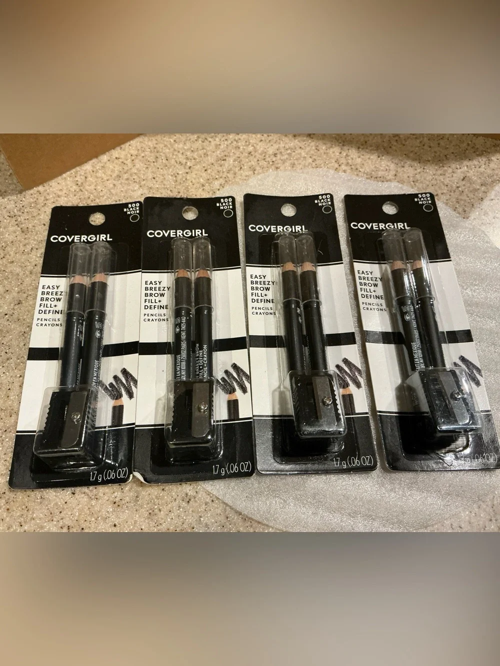 Lot of 4 Covergirl Easy Breezy Brow Fill + Define Eye Pencils #500 Black